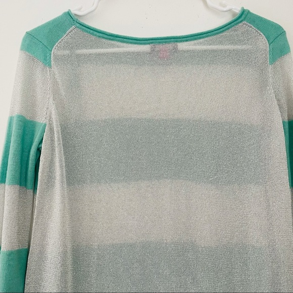VINCE CAMUTO Mint Green Sparkly Silver Striped Sweater - Size Small - Picture 10 of 16